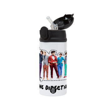 One Direction , Children's hot water bottle, stainless steel, with safety straw, Black (360ml) BPA-FREE