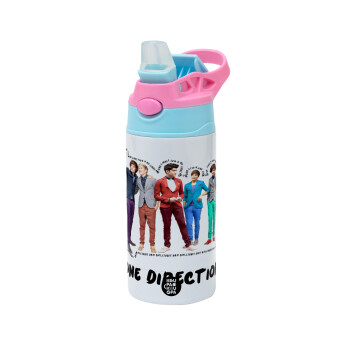 One Direction , Children's hot water bottle, stainless steel, with safety straw, Pink/BlueCiel (360ml) BPA FREE