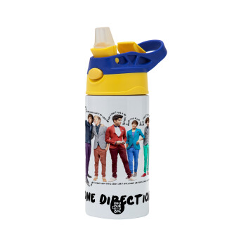 One Direction , Children's hot water bottle, stainless steel, with safety straw, green, blue (360ml) BPA FREE