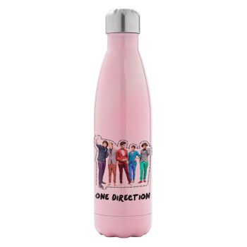 One Direction , Μεταλλικό παγούρι θερμός Ροζ Ιριδίζον (Stainless steel), διπλού τοιχώματος, 500ml