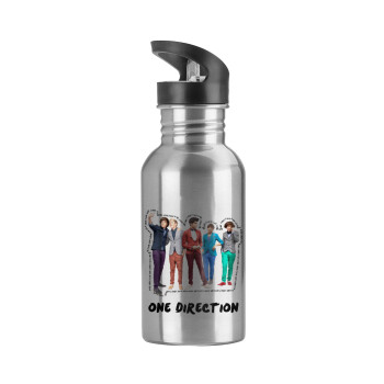 One Direction , Water bottle Silver with straw, stainless steel 600ml
