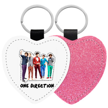 One Direction , Μπρελόκ PU δερμάτινο glitter καρδιά ΡΟΖ