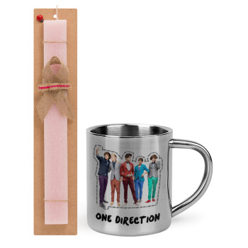 One Direction , Easter Set, metallic thermal cup (300ml) & aromatic flat Easter candle (30cm) (PINK)