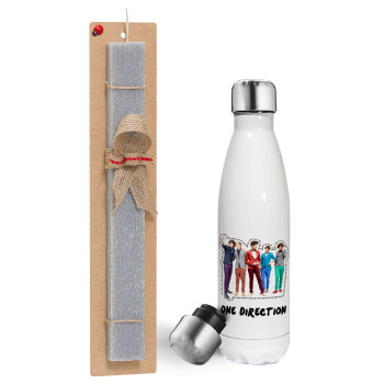 One Direction , Easter candle, metallic white thermos bottle (500ml) & aromatic flat candle (30cm) (GRAY)