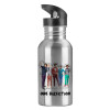 Water bottle Silver with straw, stainless steel 600ml