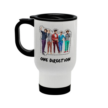 One Direction , Stainless steel travel mug with lid, double wall white 450ml