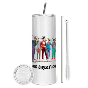 One Direction , Tumbler ποτήρι θερμό από ανοξείδωτο ατσάλι 600ml, με μεταλλικό καλαμάκι & βούρτσα καθαρισμού