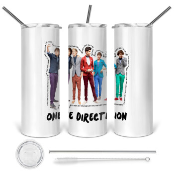 One Direction , 360 Eco friendly ποτήρι θερμό (tumbler) από ανοξείδωτο ατσάλι 600ml, με μεταλλικό καλαμάκι & βούρτσα καθαρισμού