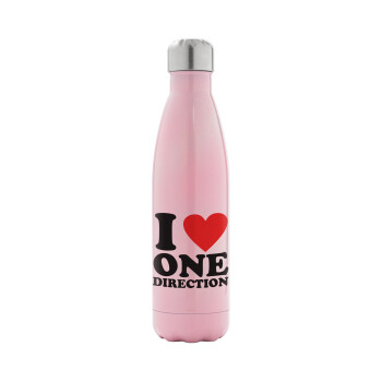 I Love, One Direction, Metal mug thermos Pink Iridiscent (Stainless steel), double wall, 500ml