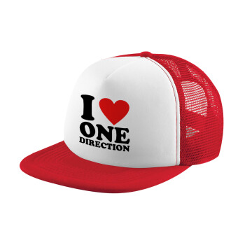 I Love, One Direction, Καπέλο Ενηλίκων Soft Trucker με Δίχτυ Red/White (POLYESTER, ΕΝΗΛΙΚΩΝ, UNISEX, ONE SIZE)