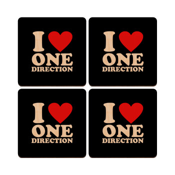 I Love, One Direction, ΣΕΤ x4 Σουβέρ ξύλινα τετράγωνα plywood (9cm)