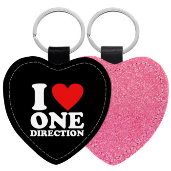 I Love, One Direction, Μπρελόκ PU δερμάτινο glitter καρδιά ΡΟΖ