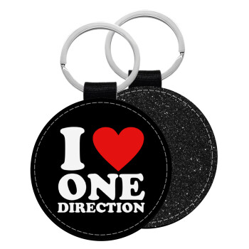 I Love, One Direction, Μπρελόκ Δερματίνη, στρογγυλό ΜΑΥΡΟ (5cm)
