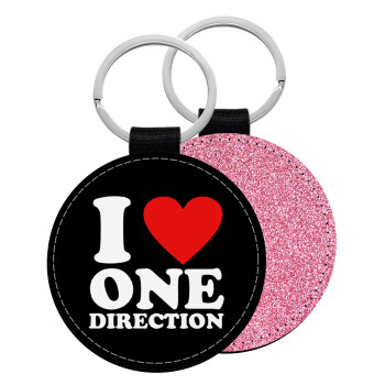 I Love, One Direction, Μπρελόκ Δερματίνη, στρογγυλό ΡΟΖ (5cm)