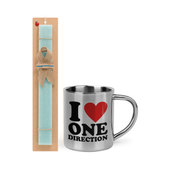 I Love, One Direction, Easter Set, metallic thermal cup (300ml) & aromatic flat Easter candle (30cm) (TURQUOISE)