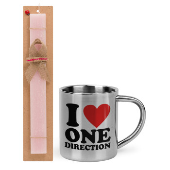 I Love, One Direction, Πασχαλινό Σετ, μεταλλική κούπα θερμό (300ml) & πασχαλινή λαμπάδα αρωματική πλακέ (30cm) (ΡΟΖ)