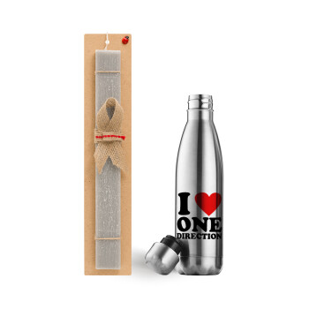 I Love, One Direction, Easter Set, metallic stainless thermos flask (500ml) & scented flat Easter candle (30cm) (GRAY)