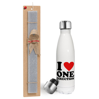 I Love, One Direction, Easter candle, metallic white thermos bottle (500ml) & aromatic flat candle (30cm) (GRAY)