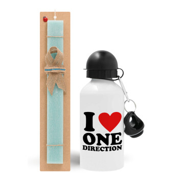 I Love, One Direction, Easter Set, metallic aluminum water bottle (500ml) & scented flat candle (30cm) (TURQUOISE)