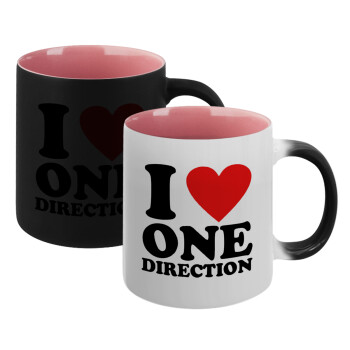 I Love, One Direction, Κούπα Μαγική εσωτερικό ΡΟΖ, κεραμική 330ml που αλλάζει χρώμα με το ζεστό ρόφημα (1 τεμάχιο)