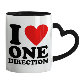 I Love, One Direction, Mug heart black handle, ceramic, 330ml