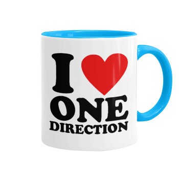 I Love, One Direction, Κούπα χρωματιστή γαλάζια, κεραμική, 330ml