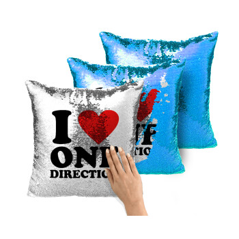 I Love, One Direction, Μαξιλάρι καναπέ Μαγικό Μπλε με πούλιες 40x40cm περιέχεται το γέμισμα