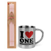 Easter Set, metallic thermal cup (300ml) & aromatic flat Easter candle (30cm) (PINK)