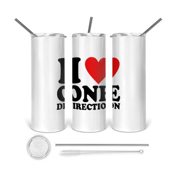 I Love, One Direction, 360 Eco friendly stainless steel tumbler 600ml, with metal straw & cleaning brush