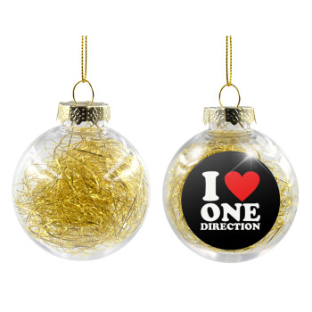 I Love, One Direction, Transparent Christmas tree ball ornament with gold filling 8cm