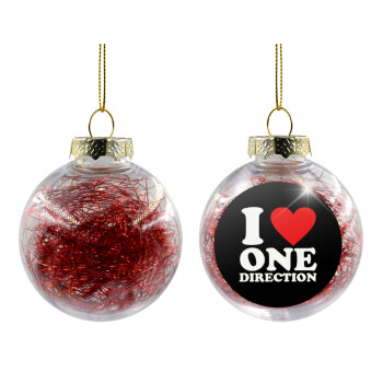 I Love, One Direction, Transparent Christmas tree ball ornament with red filling 8cm