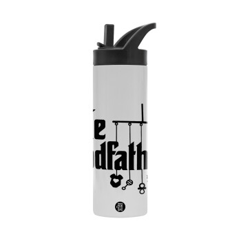 The Godfather baby, Metallic thermos bottle with straw & handle, stainless steel (Stainless steel 304), double-walled, 600ml.