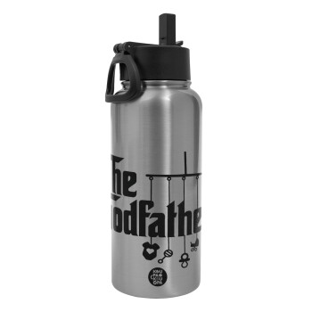 The Godfather baby, Metal mug thermo Silver with Straw and Spout Lid (Stainless steel), double wall, 950ml