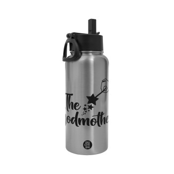 Fairy God Mother, Metal mug thermo Silver with Straw and Spout Lid (Stainless steel), double wall, 950ml