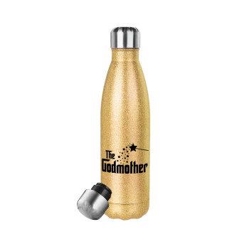 Fairy GodMother, Glitter gold stainless steel thermos bottle, double-walled, 500ml