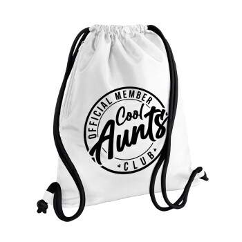Cool Aunts club, Τσάντα πλάτης πουγκί GYMBAG λευκή, με τσέπη (40x48cm) & χονδρά κορδόνια