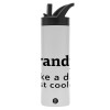 Metallic thermos bottle with straw & handle, stainless steel (Stainless steel 304), double-walled, 600ml.