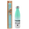 Easter Set, Metallic green/white thermos (Stainless steel), double-walled, 500ml & scented flat Easter candle (30cm) (TURQUOISE)