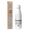 Easter Set, metallic stainless thermos bottle (500ml) & scented flat Easter candle (30cm) (GRAY)