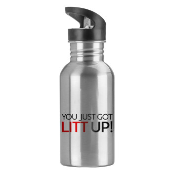 Suits You Just Got Litt Up! , Water bottle Silver with straw, stainless steel 600ml