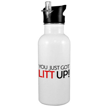 Suits You Just Got Litt Up! , Παγούρι νερού Λευκό με καλαμάκι, ανοξείδωτο ατσάλι 600ml