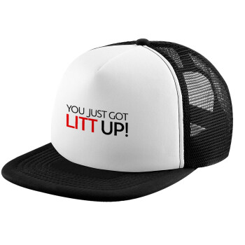 Suits You Just Got Litt Up! , Καπέλο Ενηλίκων Soft Trucker με Δίχτυ Black/White (POLYESTER, ΕΝΗΛΙΚΩΝ, UNISEX, ONE SIZE)