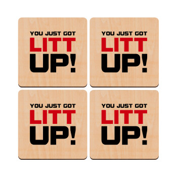 Suits You Just Got Litt Up! , ΣΕΤ x4 Σουβέρ ξύλινα τετράγωνα plywood (9cm)