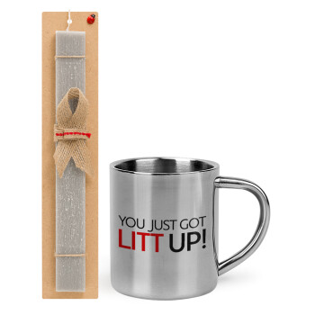 Suits You Just Got Litt Up! , Πασχαλινό Σετ, μεταλλική κούπα θερμό (300ml) & πασχαλινή λαμπάδα αρωματική πλακέ (30cm) (ΓΚΡΙ)