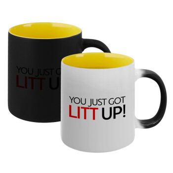 Suits You Just Got Litt Up! , Κούπα Μαγική εσωτερικό κίτρινη, κεραμική 330ml που αλλάζει χρώμα με το ζεστό ρόφημα (1 τεμάχιο)