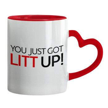 Suits You Just Got Litt Up! , Mug heart red handle, ceramic, 330ml