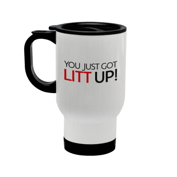 Suits You Just Got Litt Up! , Stainless steel travel mug with lid, double wall white 450ml
