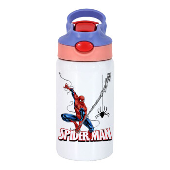 Spiderman fly, Παιδικό παγούρι θερμό, ανοξείδωτο, με καλαμάκι ασφαλείας, ροζ/μωβ (350ml)