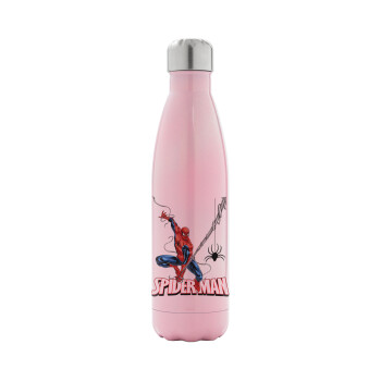 Spiderman fly, Μεταλλικό παγούρι θερμός Ροζ Ιριδίζον (Stainless steel), διπλού τοιχώματος, 500ml