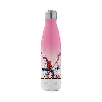 Spiderman fly, Μεταλλικό παγούρι θερμός Ροζ/Λευκό (Stainless steel), διπλού τοιχώματος, 500ml